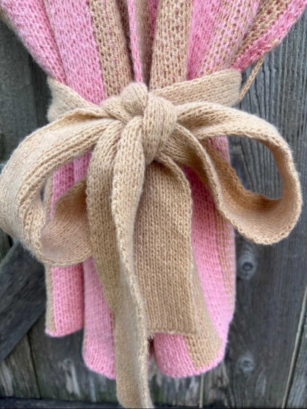 NWT POL Open Front Belted Sweater Pink Tan Size Small